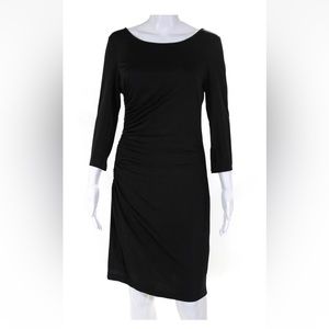 Marc New York Womens Sequins Round Neck 3/4 Sleeve Ruched Mini Dress Black Small